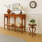 Farmhouse Wooden Console Table With Triple Arch Open Shelf