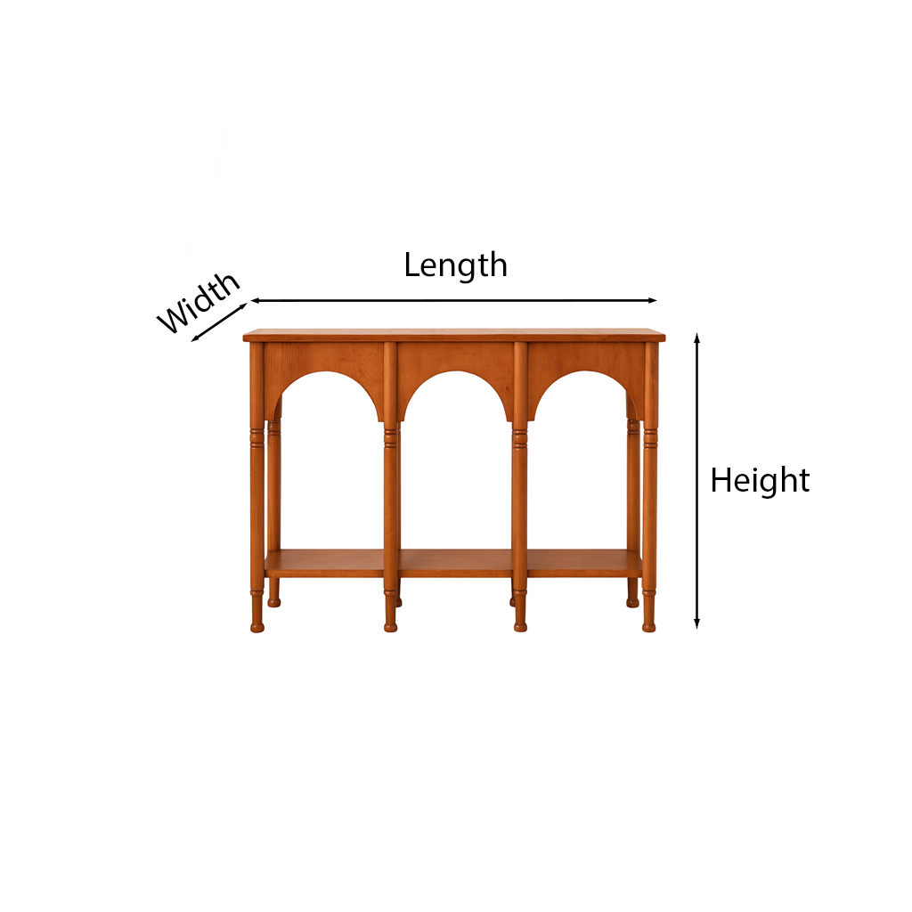 Farmhouse Wooden Console Table With Triple Arch Open Shelf