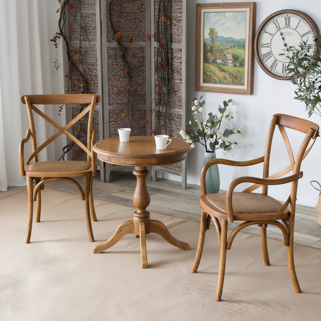 Farmhouse Wooden Dining Chair With Woven Seat