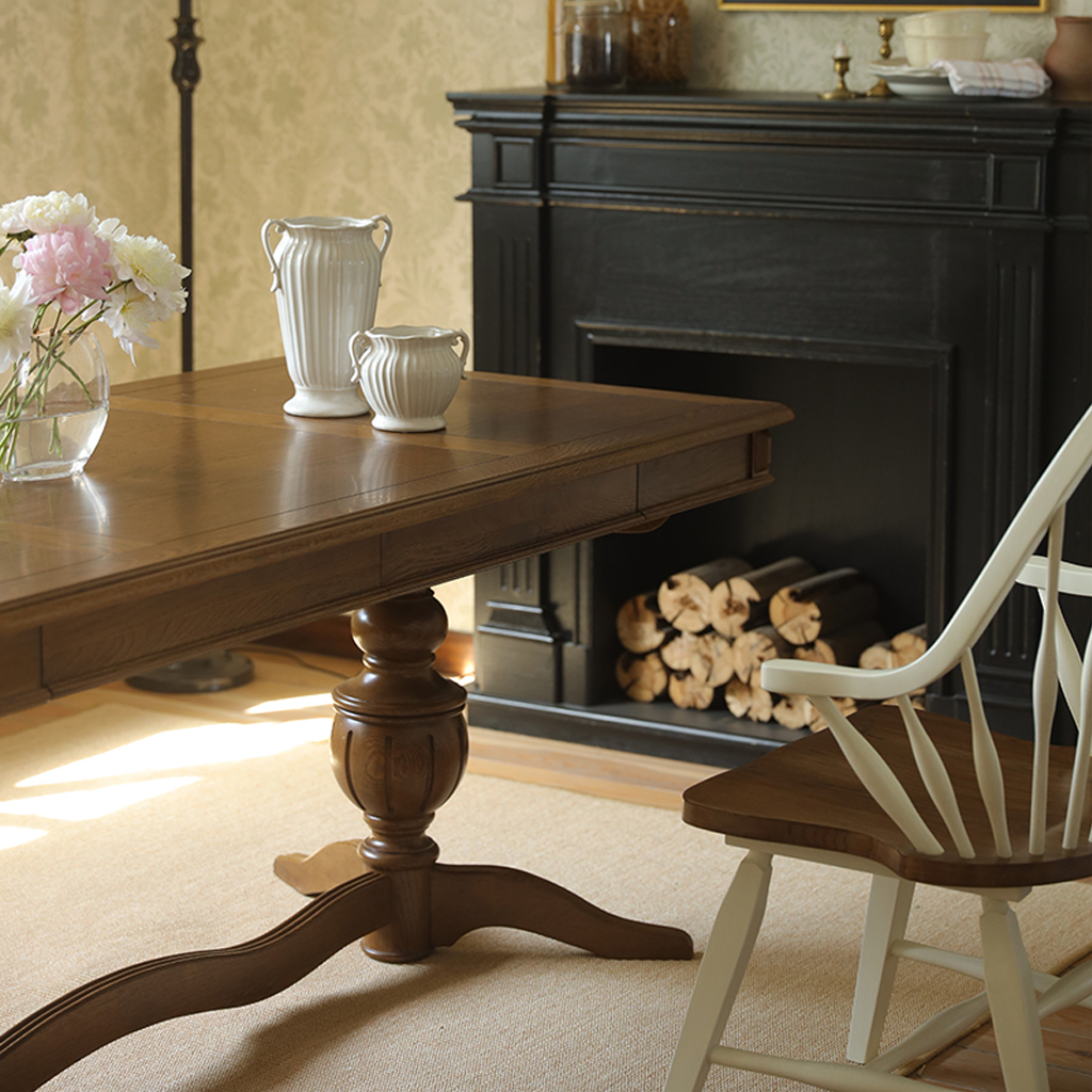 Farmhouse Wooden Dining Table With Double Pedestal Base For Dining Room
