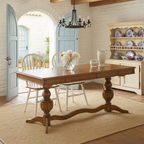 Farmhouse Wooden Dining Table With Double Pedestal Base For Dining Room