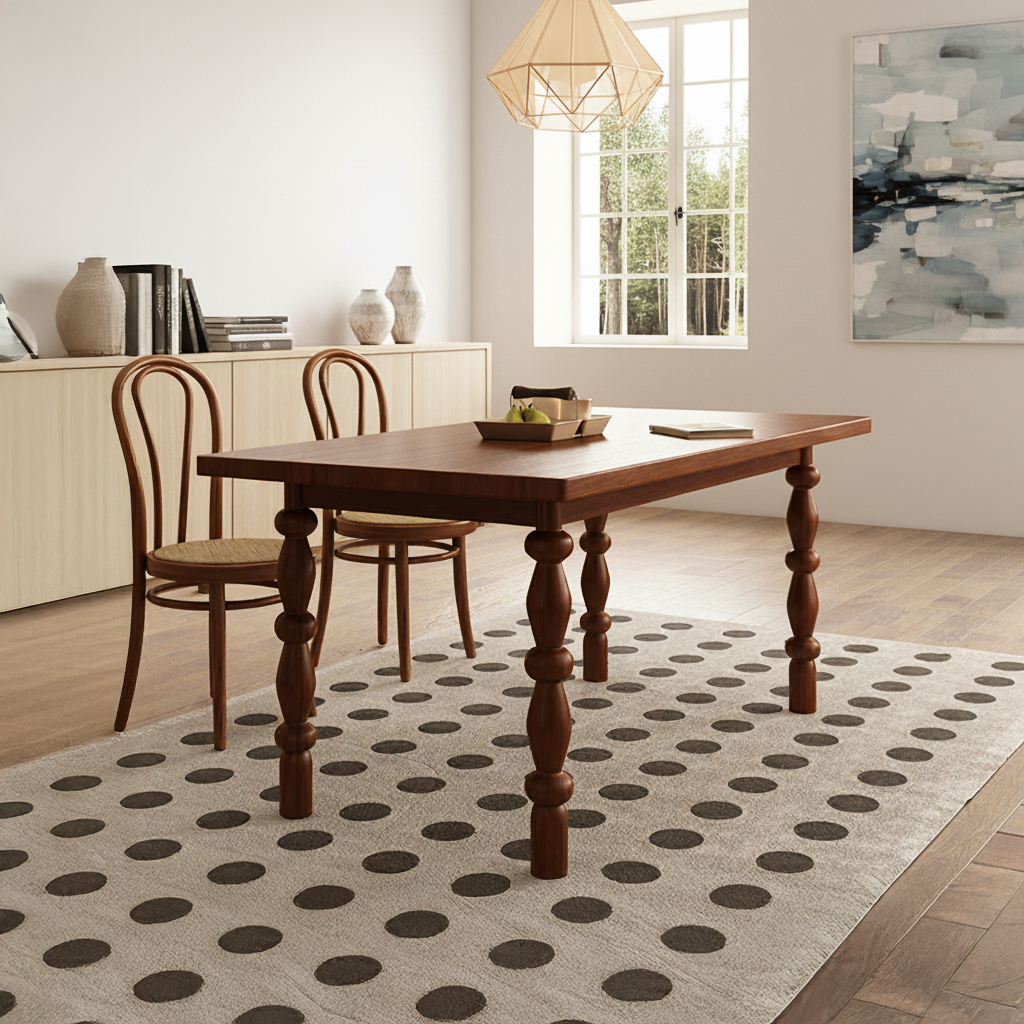 Farmhouse Wooden Dining Table With Turned Leg Base For Dining Room