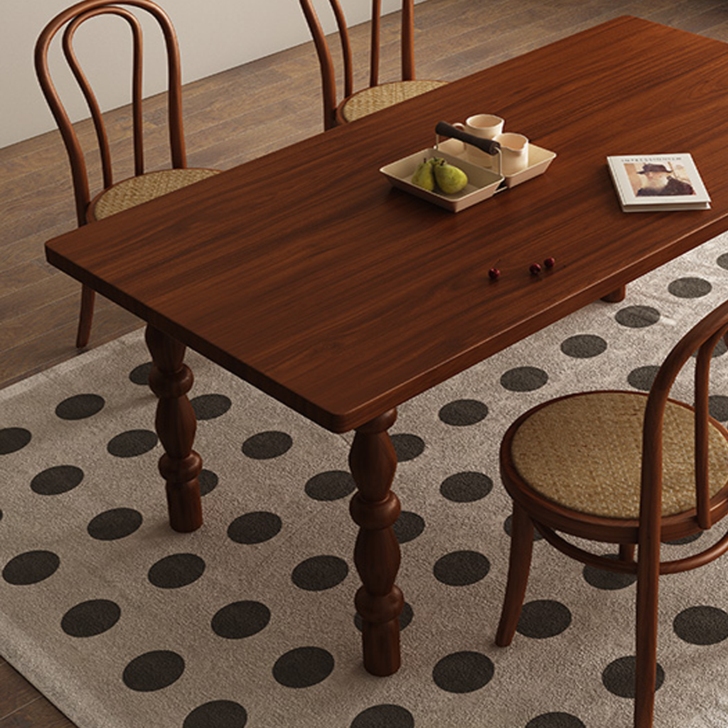 Farmhouse Wooden Dining Table With Turned Leg Base For Dining Room