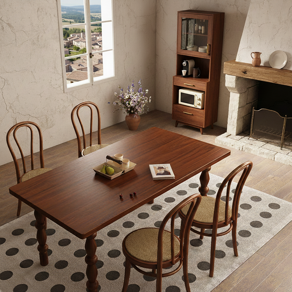 Farmhouse Wooden Dining Table With Turned Leg Base For Dining Room