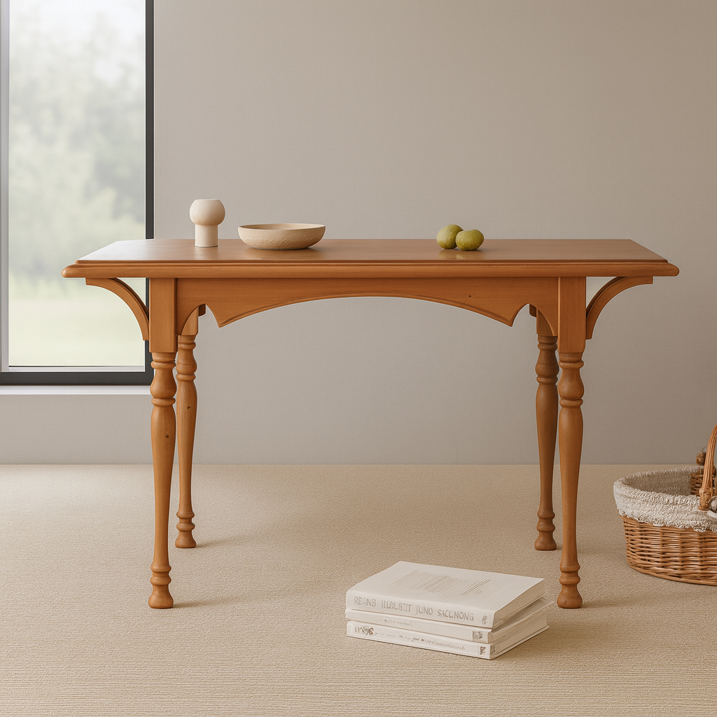 Farmhouse Wooden Dining Table With Turned Legs For Dining Room