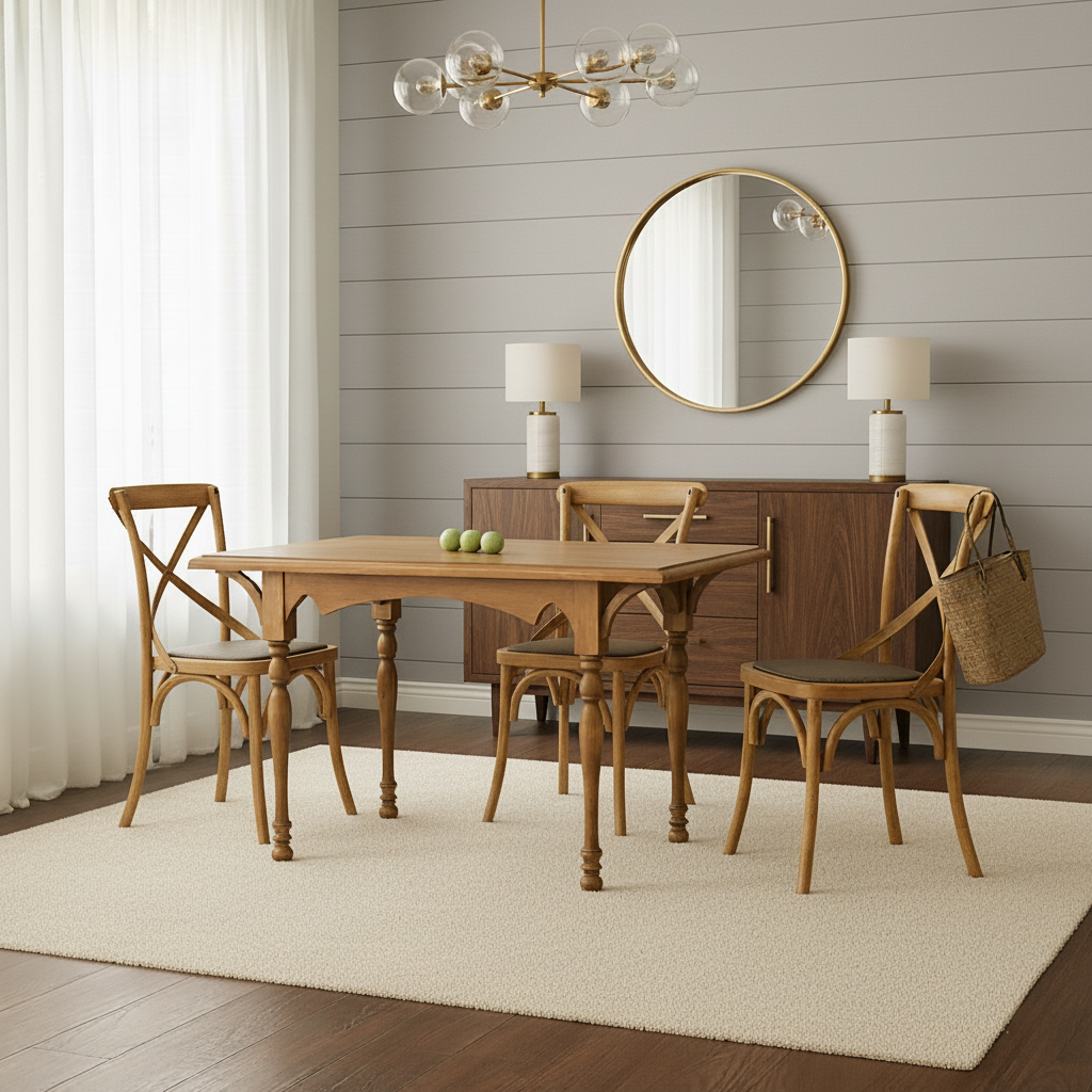 Farmhouse Wooden Dining Table With Turned Legs For Dining Room