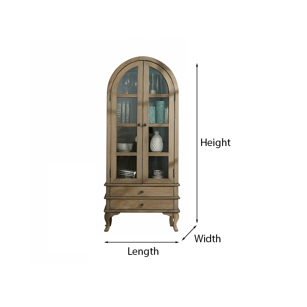 Farmhouse Wooden Display Cabinet With Arched Glass Doors