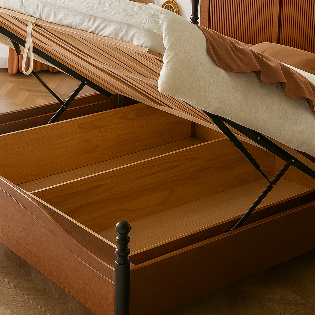 Farmhouse Wooden Lift-Up Storage Bed Frame