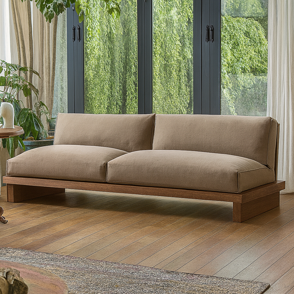 Farmhouse Wooden Low Profile Sofa For Living Room