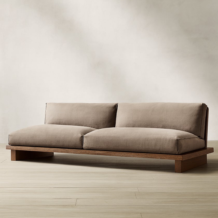 Farmhouse Wooden Low Profile Sofa For Living Room