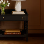 Farmhouse Wooden Nightstand With Spindle Legs