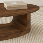 Farmhouse Wooden Oval Coffee Table With Open Shelf For Living Room