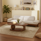 Farmhouse Wooden Oval Coffee Table With Open Shelf For Living Room