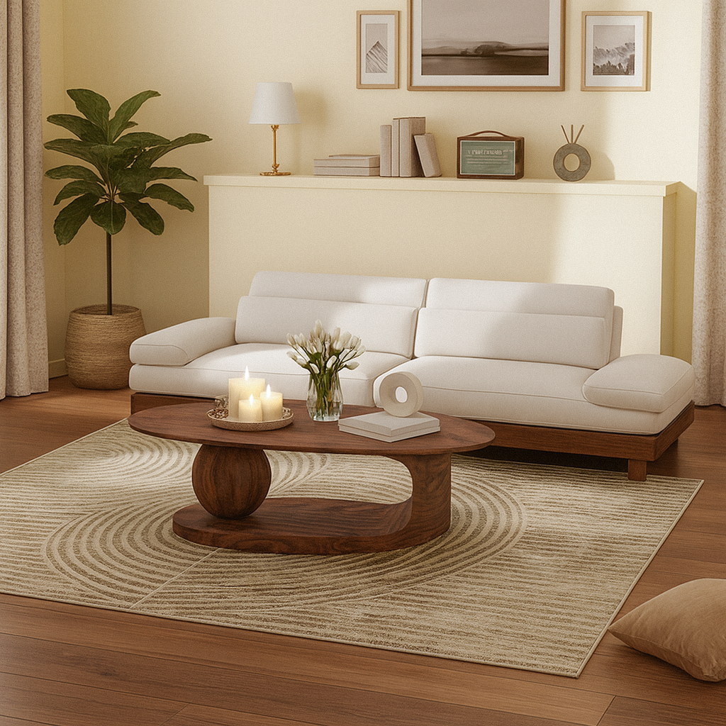 Farmhouse Wooden Oval Coffee Table With Open Shelf For Living Room