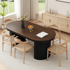 Farmhouse Wooden Oval Dining Table With Fluted Double Pedestal Base