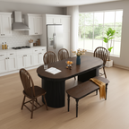 Farmhouse Wooden Oval Dining Table With Fluted Double Pedestal Base