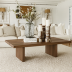 Farmhouse Wooden Rectangular Coffee Table With Wide Panel Legs