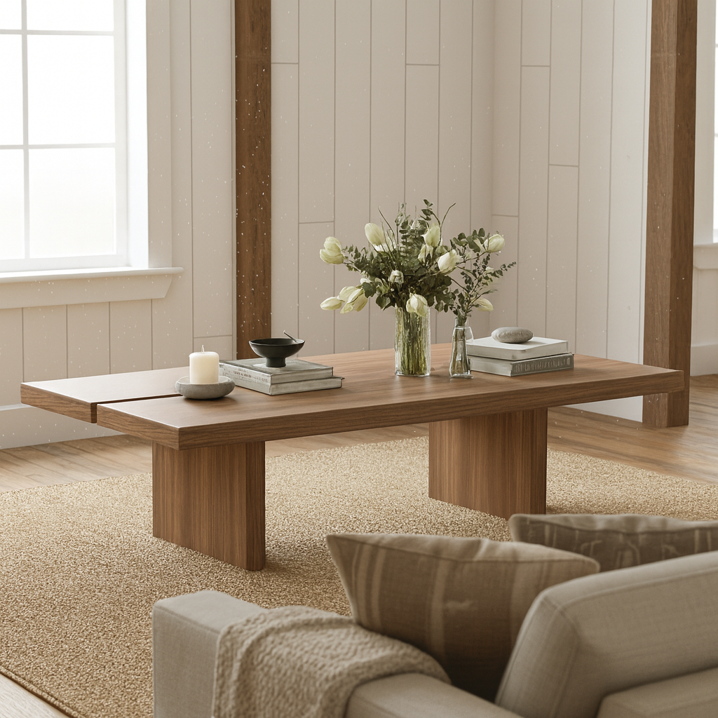 Farmhouse Wooden Rectangular Coffee Table With Wide Panel Legs