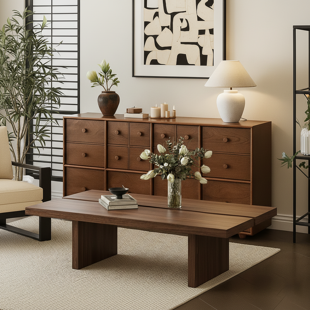 Farmhouse Wooden Rectangular Coffee Table With Wide Panel Legs