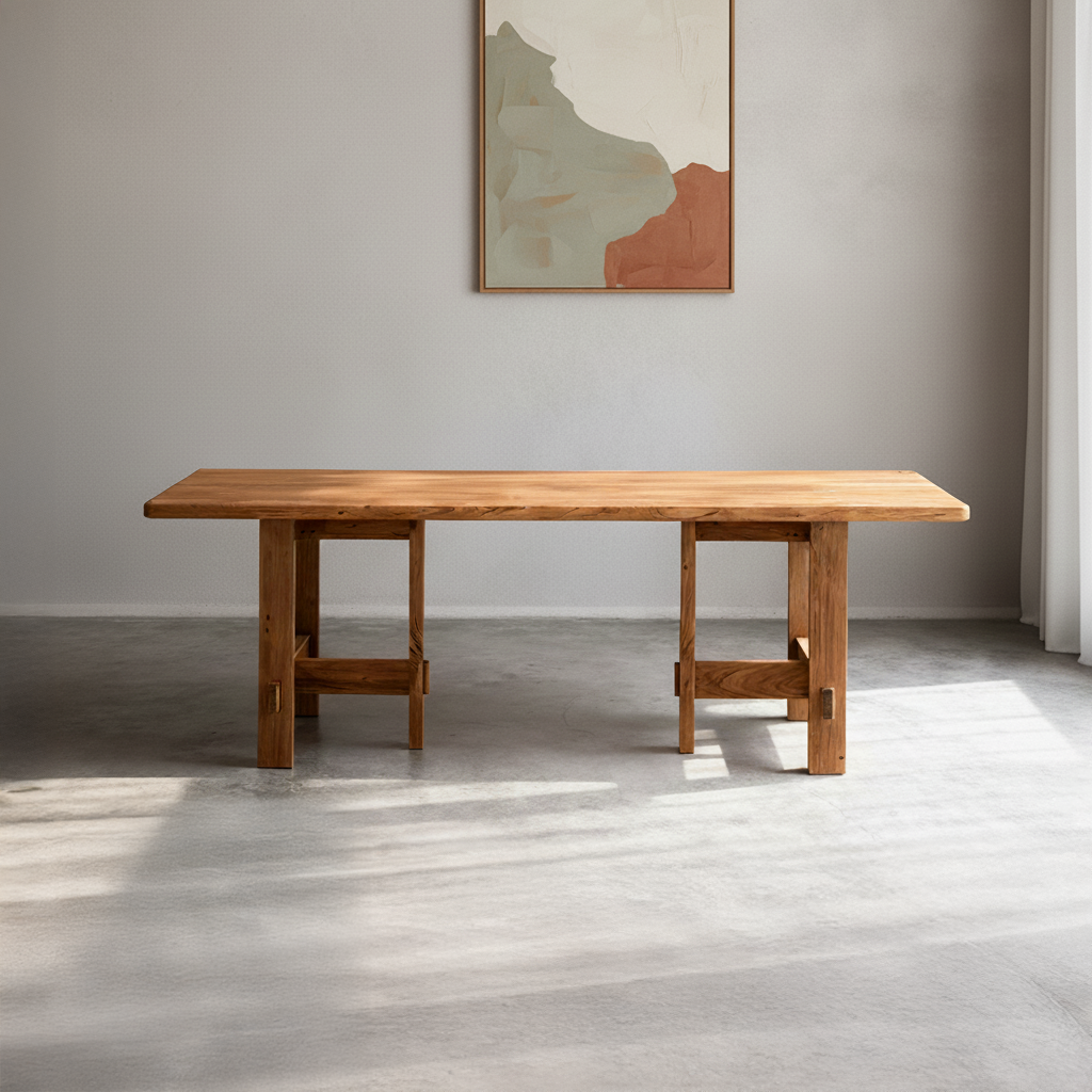 Farmhouse Wooden Rectangular Dining Table With Trestle Base For Dining Room