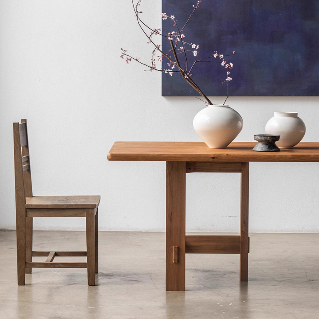 Farmhouse Wooden Rectangular Dining Table With Trestle Base For Dining Room