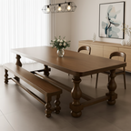 Farmhouse Wooden Rectangular Dining Table With Turned Legs For Dining Room