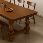 Farmhouse Wooden Rectangular Dining Table With Turned Legs For Dining Room