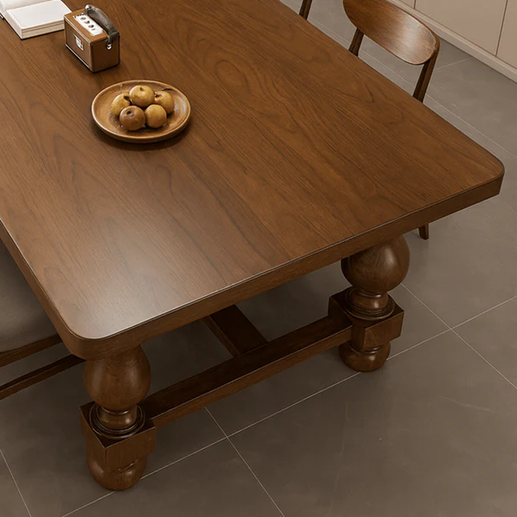 Farmhouse Wooden Rectangular Dining Table With Turned Legs For Dining Room