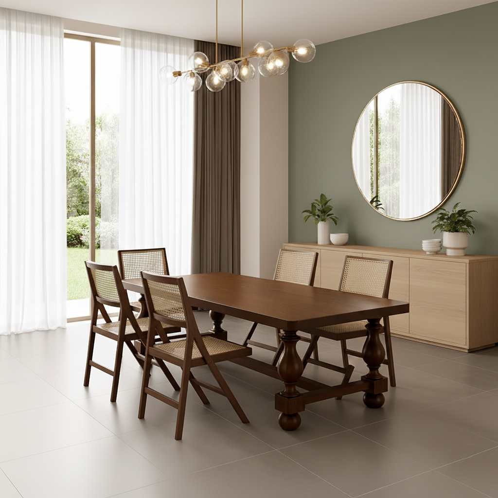 Farmhouse Wooden Rectangular Dining Table With Turned Legs For Dining Room