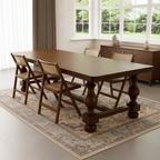 Farmhouse Wooden Rectangular Dining Table With Turned Legs For Dining Room