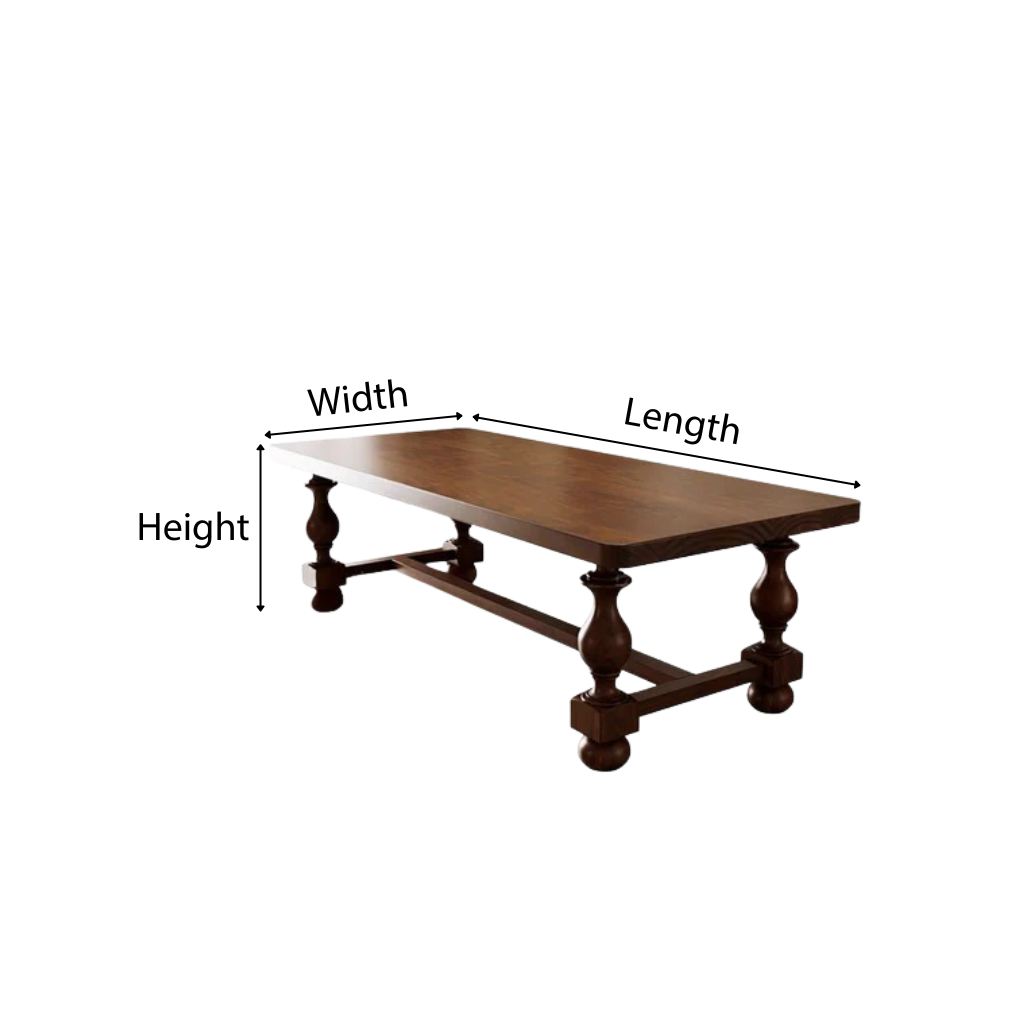 Farmhouse Wooden Rectangular Dining Table With Turned Legs For Dining Room