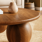 Farmhouse Wooden Round Coffee Table With Ball Legs For Living Room
