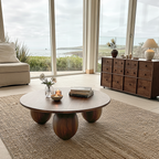 Farmhouse Wooden Round Coffee Table With Ball Legs For Living Room