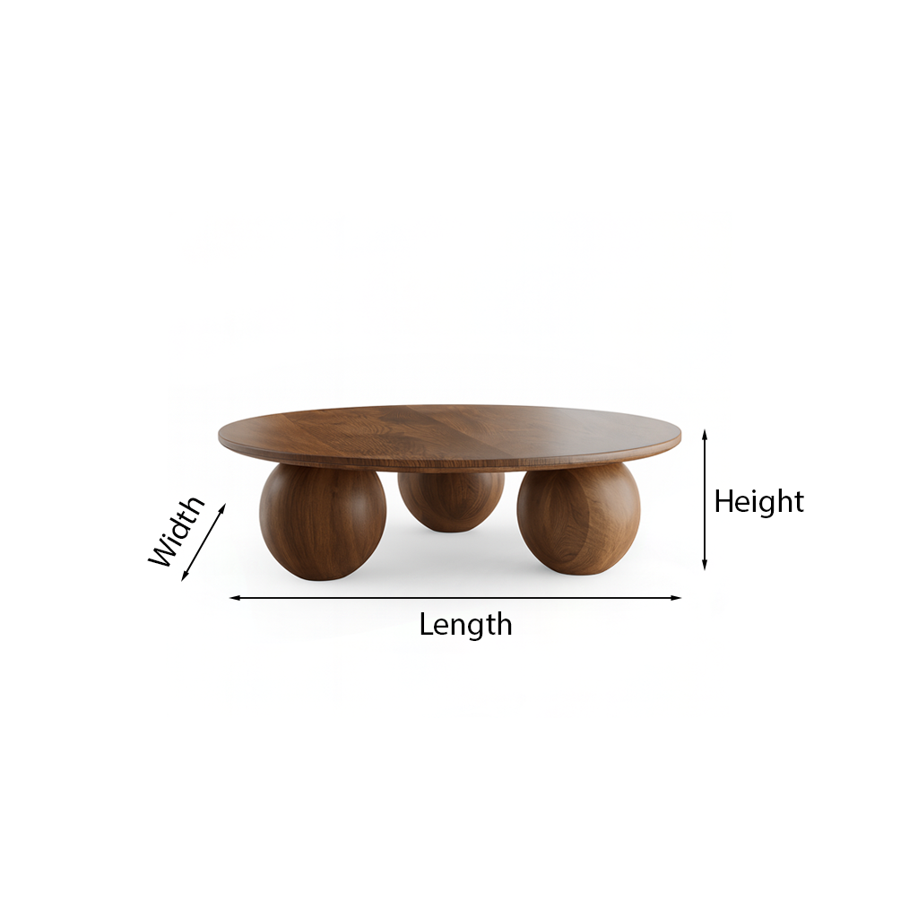 Farmhouse Wooden Round Coffee Table With Ball Legs For Living Room