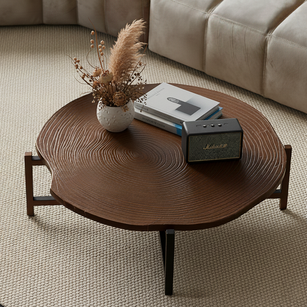 Farmhouse Wooden Round Coffee Table With Cross Stretcher Base