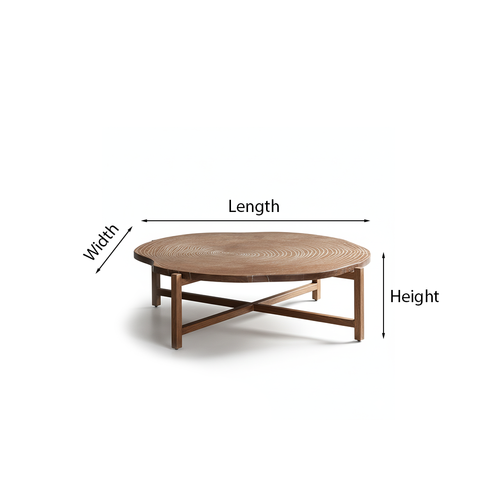 Farmhouse Wooden Round Coffee Table With Cross Stretcher Base