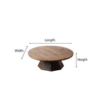 Farmhouse Wooden Round Coffee Table With Faceted Pedestal Base