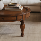 Farmhouse Wooden Round Coffee Table With Turned Legs For Living Room