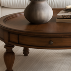 Farmhouse Wooden Round Coffee Table With Turned Legs For Living Room