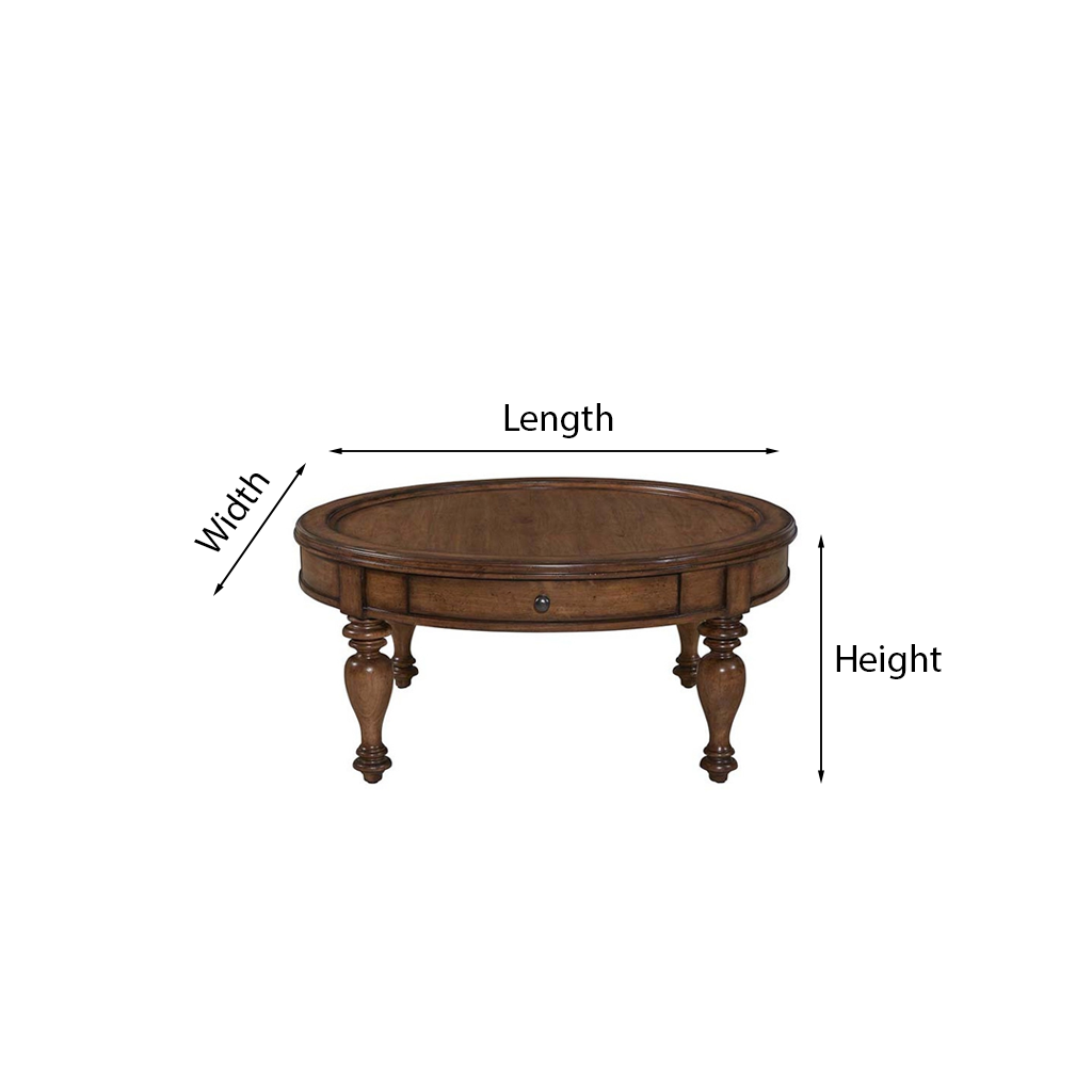 Farmhouse Wooden Round Coffee Table With Turned Legs For Living Room