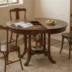 Farmhouse Wooden Round Extendable Dining Table