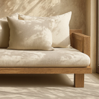 Farmhouse Wooden Sofa With Neutral Cushions For Living Room