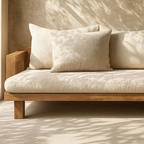 Farmhouse Wooden Sofa With Neutral Cushions For Living Room