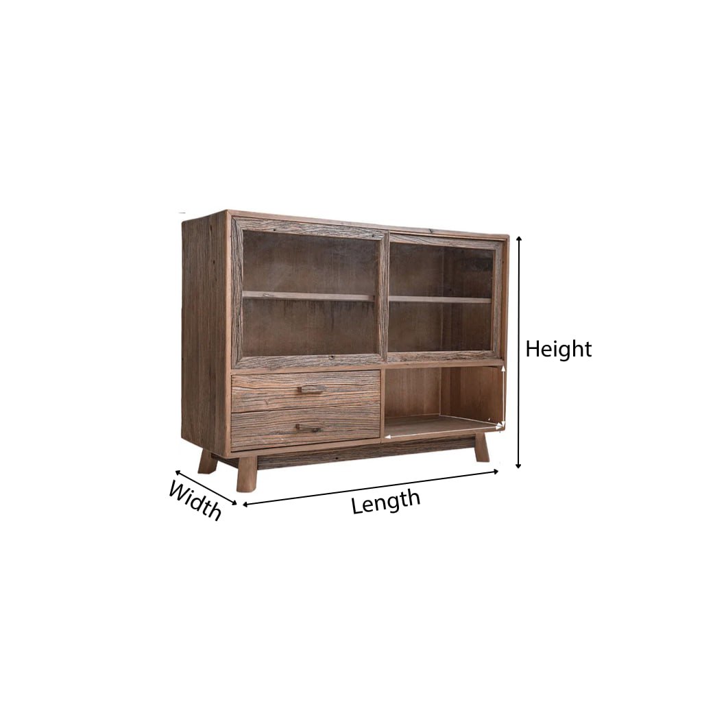 Farmhouse Wooden Storage Cabinet With Glass Door And Drawers