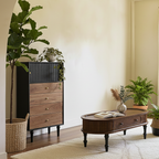 French Country Oval Fluted Wooden Coffee Table With Drawer