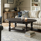 French Country Oval Wooden Coffee Table With Turned Legs