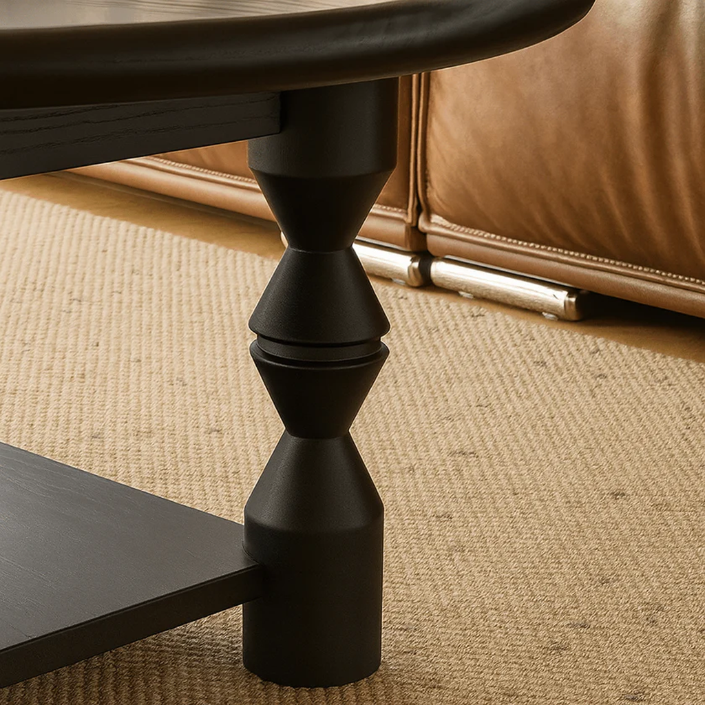 French Country Oval Wooden Coffee Table With Turned Legs