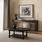 French Country Oval Wooden Coffee Table With Turned Legs