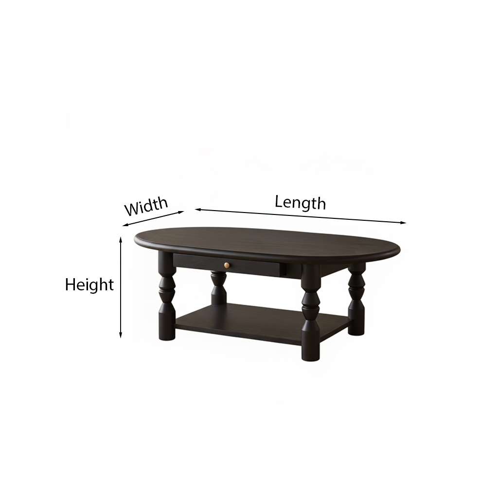 French Country Oval Wooden Coffee Table With Turned Legs