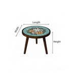 French Country Round Wooden Coffee Table With Floral Mosaic Tile Top